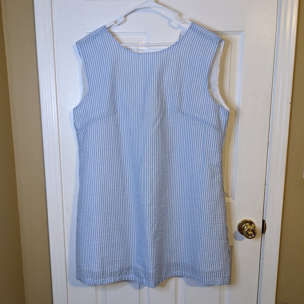Busy Bees Smocks Striped Blue & White w/Yellow Lace Down Back Dress - 2XL NWT